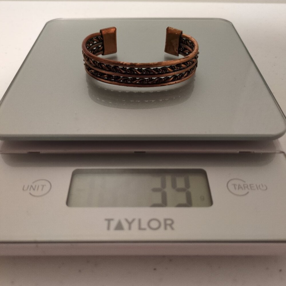 Copper Braided Cuff Bracelet Artisan Autumn Spiced Brown Metalwork Adjustable - Picture 6 of 9